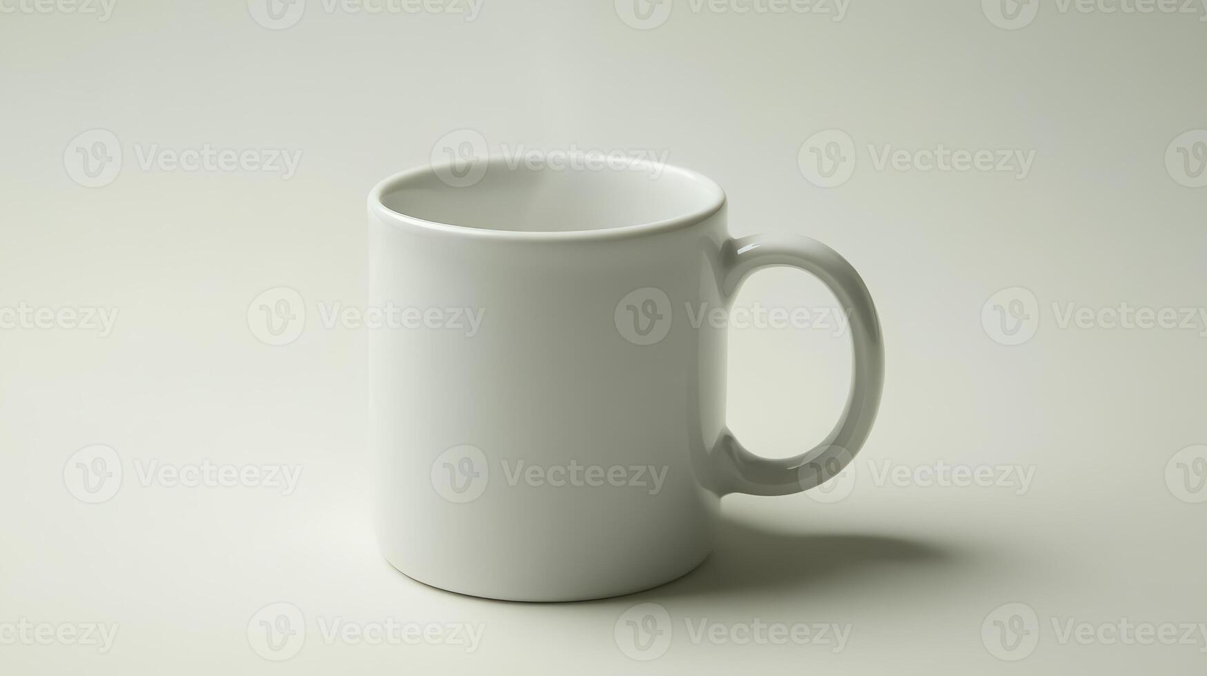 A white mug is sitting on a table photo