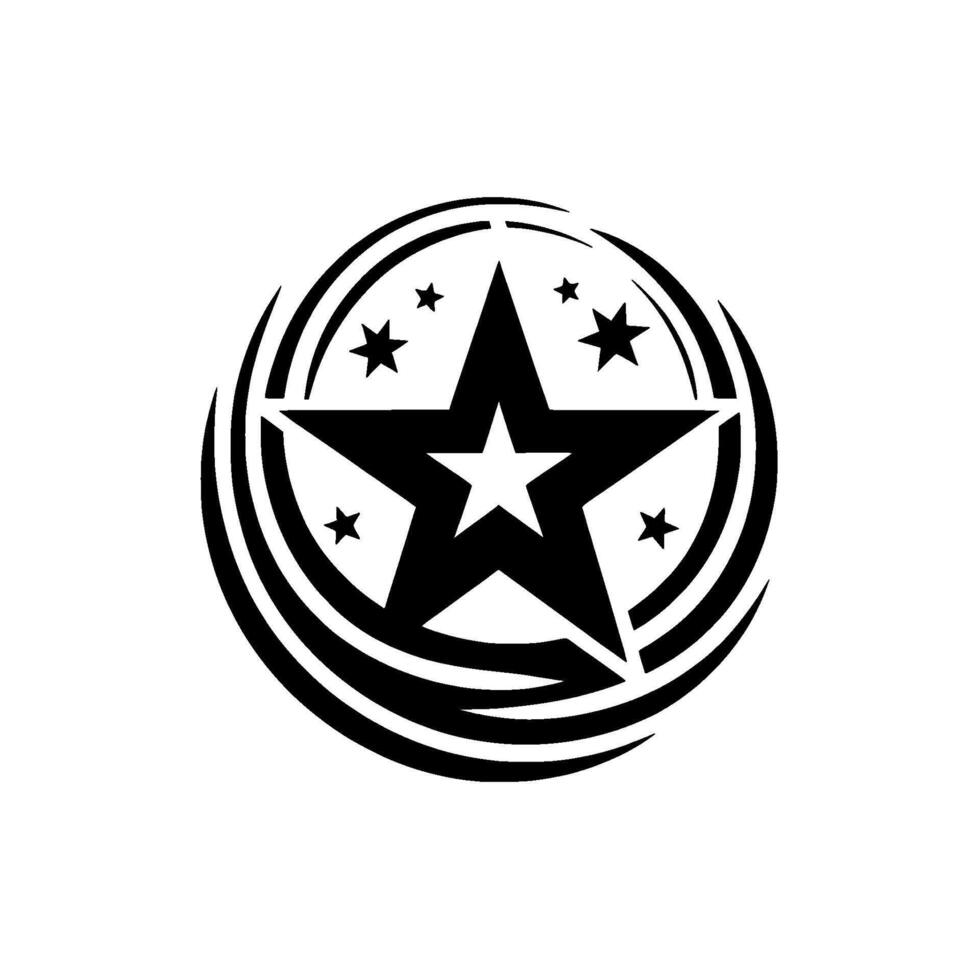 Bold Black and White Star Emblem with Concentric Circle Smaller Stars on a Clean White Backdrop. vector