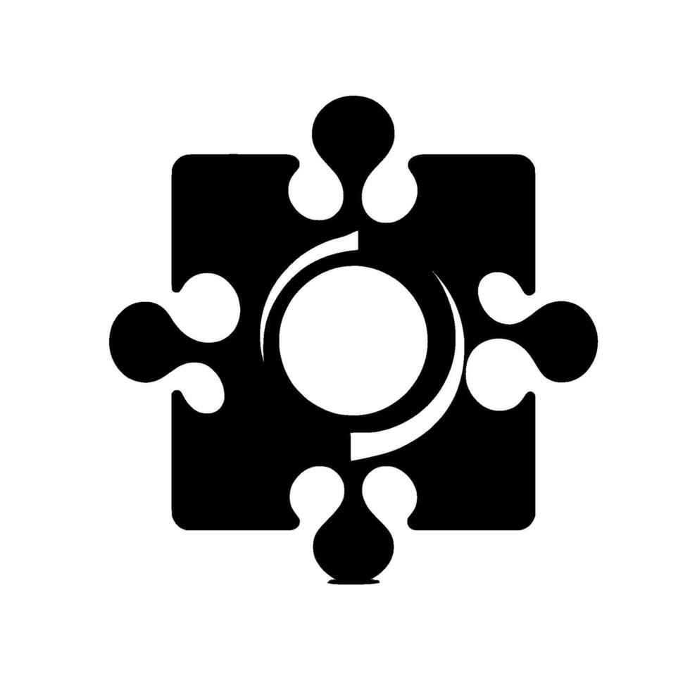 Abstract Black Square Puzzle Piece with White Circular Hole and Clean Minimalist on Light Background vector