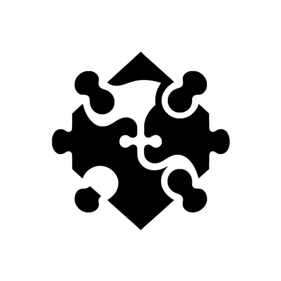 Black and White Abstract Illustration of Interlocking Puzzle Pieces Forming a Square, Symbolizing Unity and ProblemSolving vector