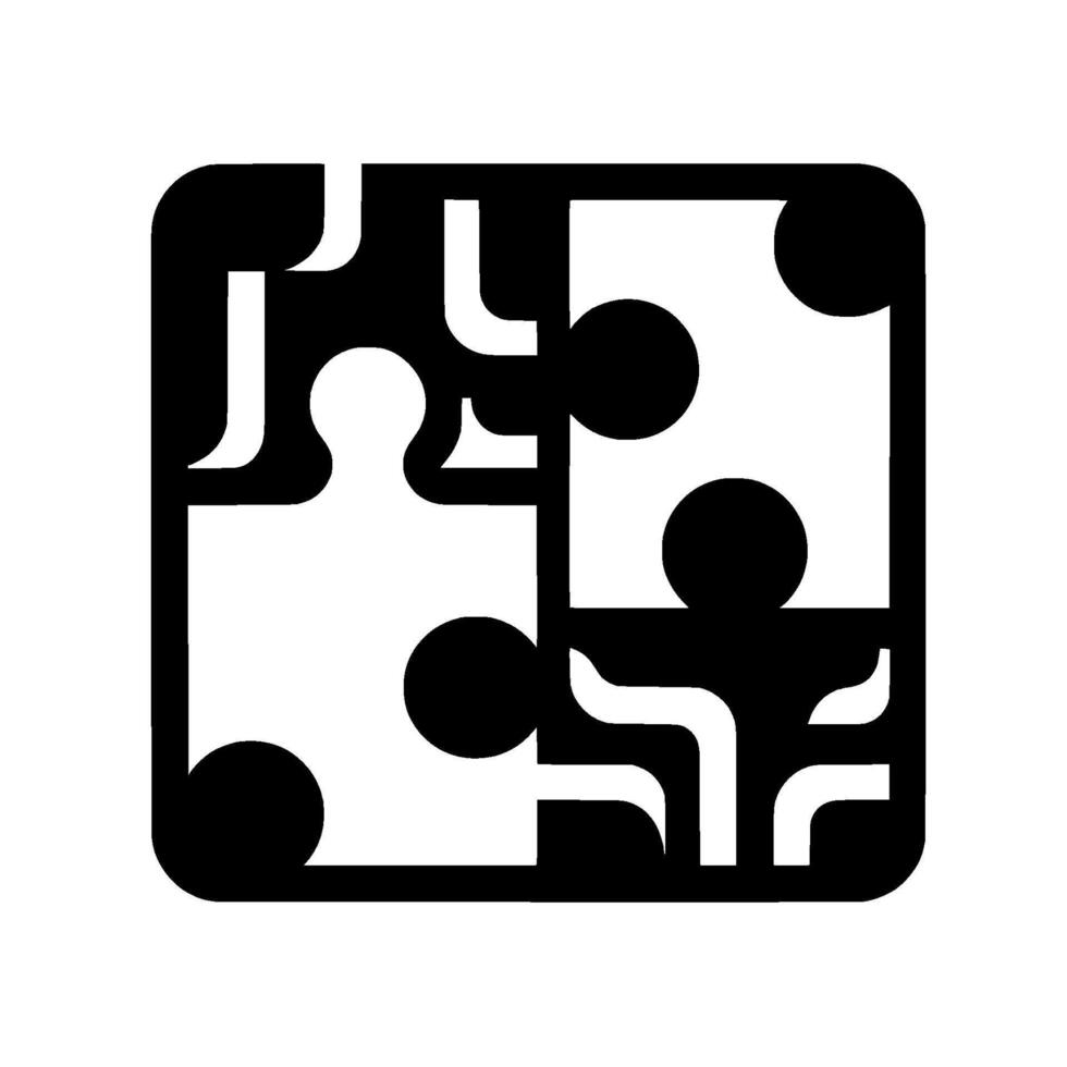 Abstract Black and White Puzzle Icon Interlocked Pieces in a Square Frame, Minimalist Design. vector