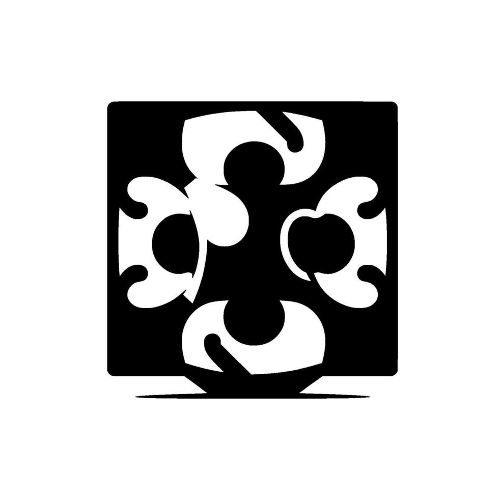 Abstract monochrome artwork featuring a black square, inside which white curvilinear shapes form a symmetrical, organic design. vector