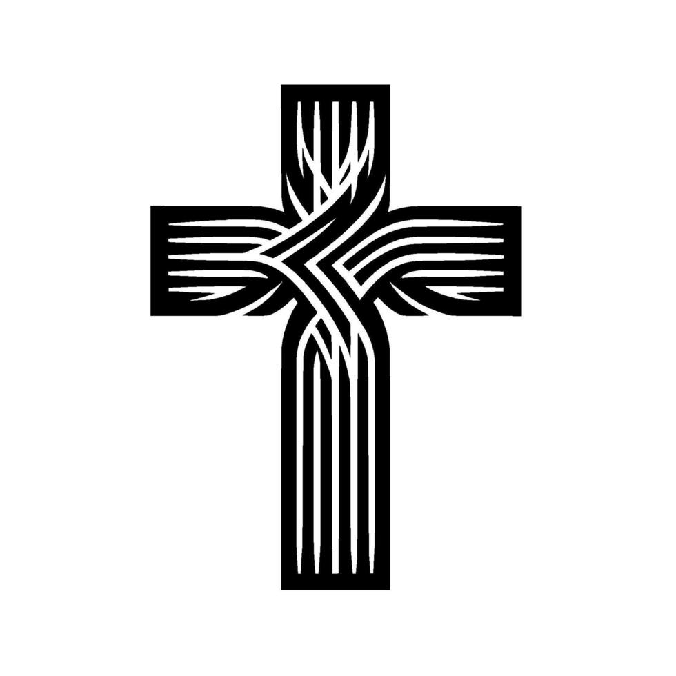 Intricate Black Cross with Intertwined Lines and a Minimalist Aesthetic on a White Background. vector