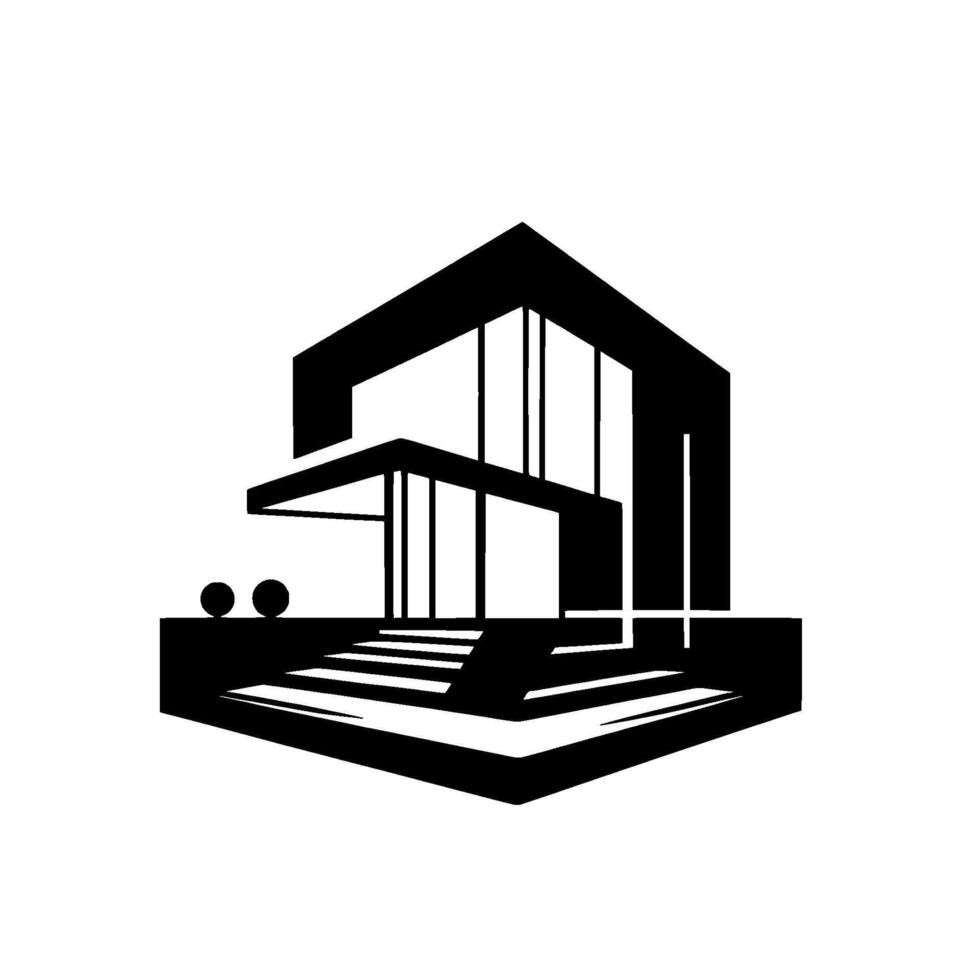 Modern Minimalist Architectural Illustration Black and White House with Geometric Shapes and Clean Lines. vector