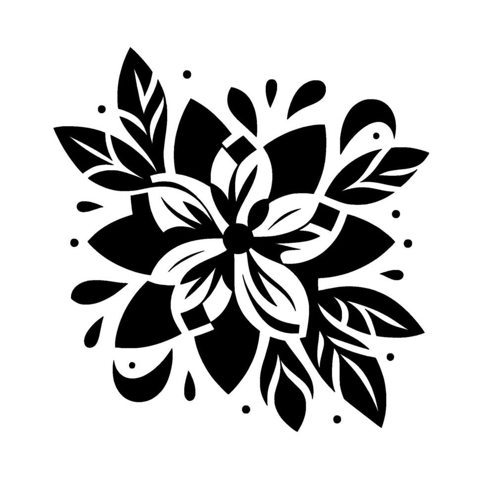 Monochromatic Floral Mandala A symmetrical of stylized flower petals and leaves in black and white, with subtle details. vector