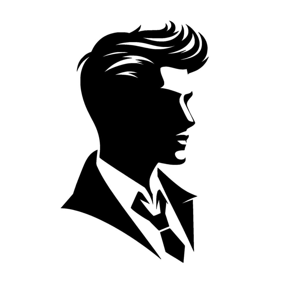 Elegant Black and White Silhouette of a Man in a Suit with Stylish Hair, Side Profile vector