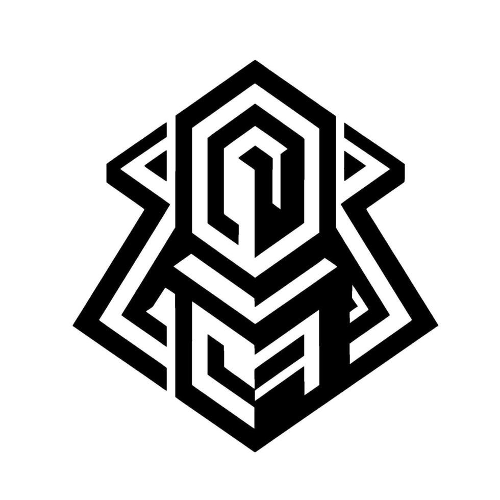 Intricate Black and White Geometric Emblem with Optical Illusion and D Effect on a White Background. vector