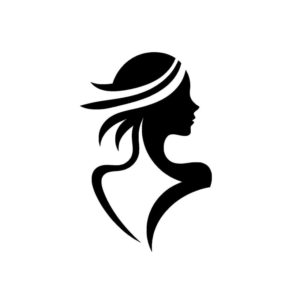 Elegant Silhouette of a Woman with Flowing Hair and a Decorative Headband, presented in Bold Black and White Lines. vector