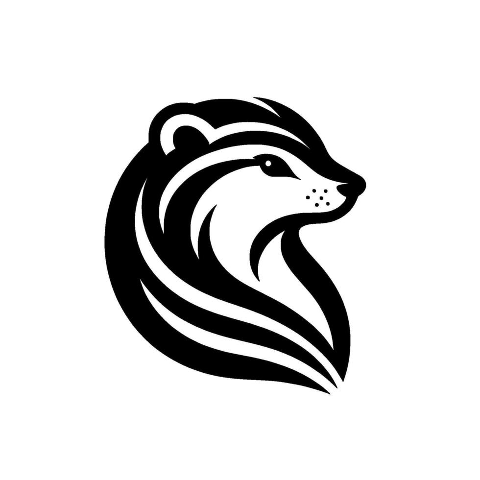 Monochromatic Badger Logo Stylized Head Profile with Bold Black White Graphic, Isolated on White Background vector