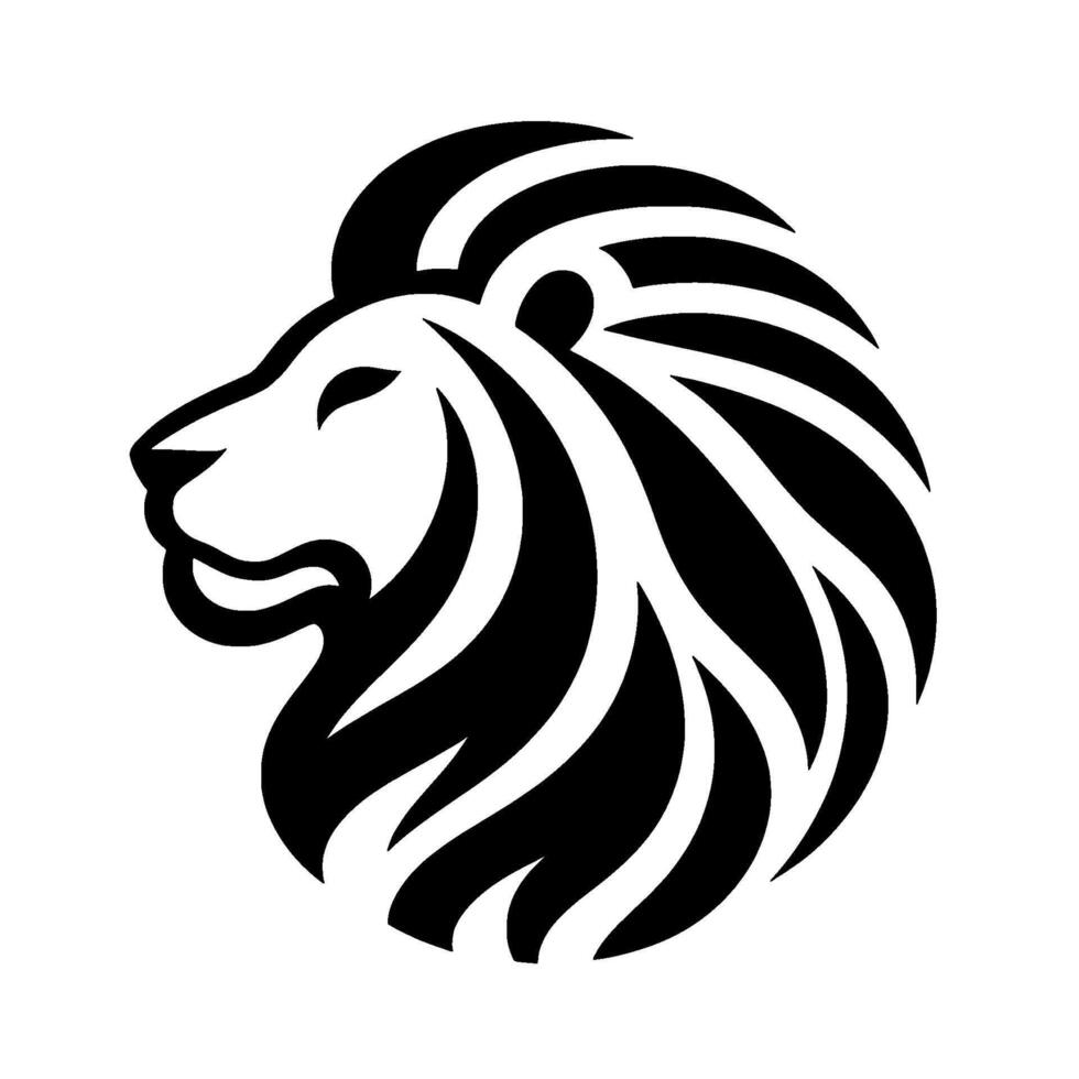 Simplistic Black and White Lion Head Design, Showing Manes Abstract, Geometric Lines and Profile. vector