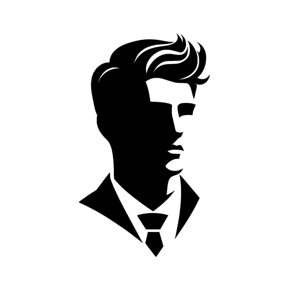 Silhouette Portrait of a Man in a Suit, Black and White Graphic, Trendy Hairstyle, Side Profile, Minimalist Design. vector