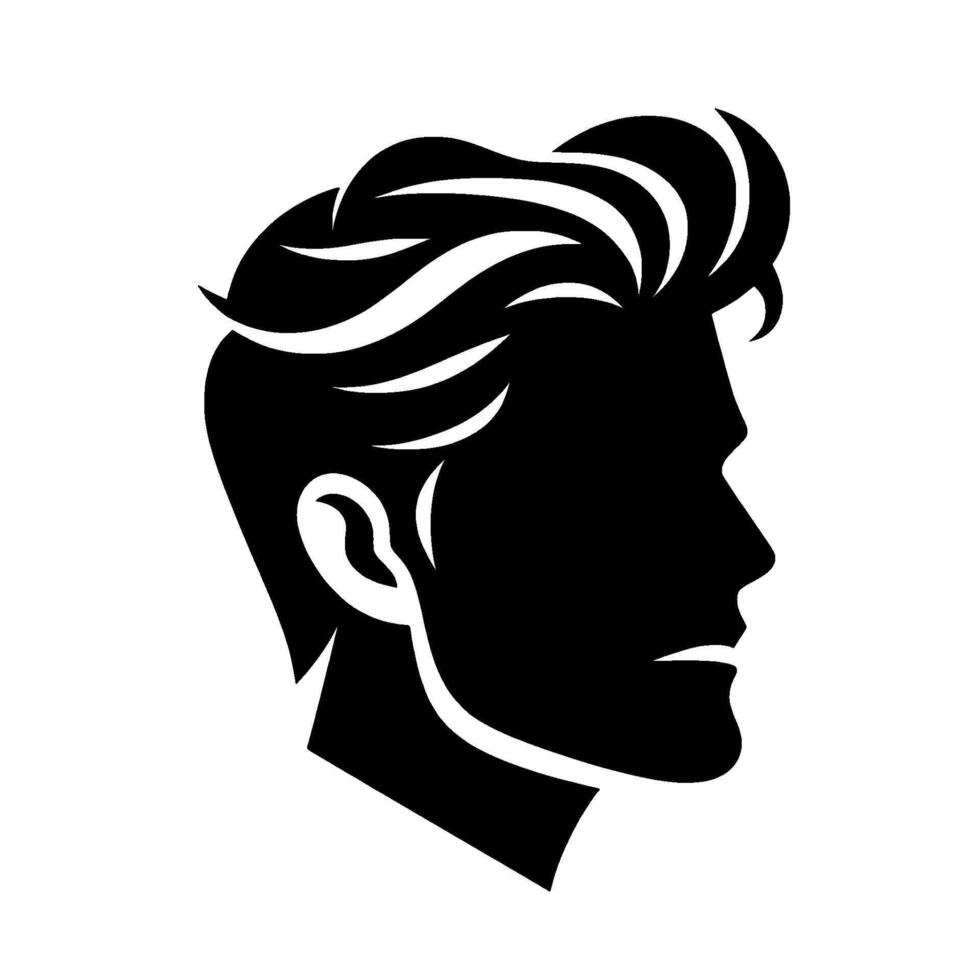 Silhouette of a Mans Head in Profile with Classic Pompadour Hairstyle, Highlighting Clean Lines and Bold Contrast. vector