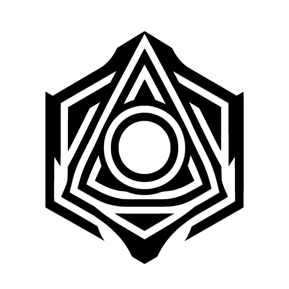 Geometric D Optical Illusion A Black and White Sacred Geometry with Hexagon Frame, Triangle, and Circle. vector