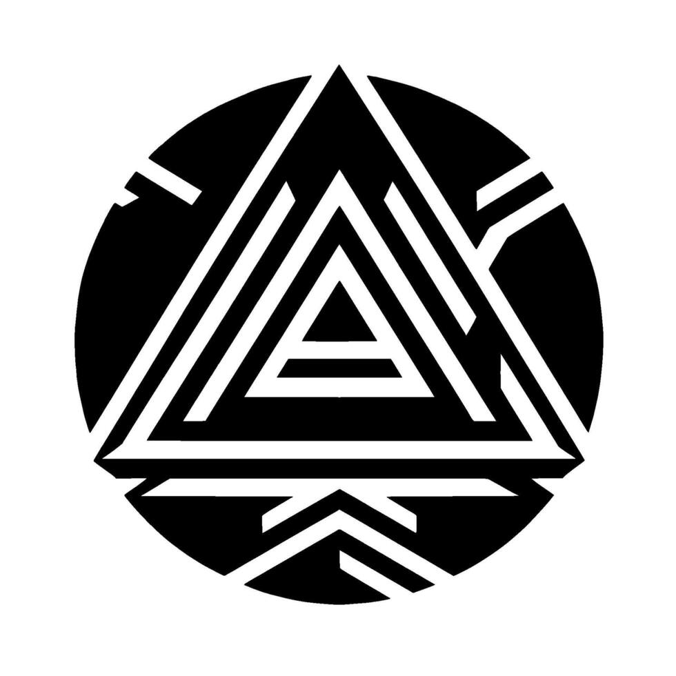Striking Geometric Composition A Circular Featuring a Central Triangle Formed by Interwoven Black and White Striped Elements. vector