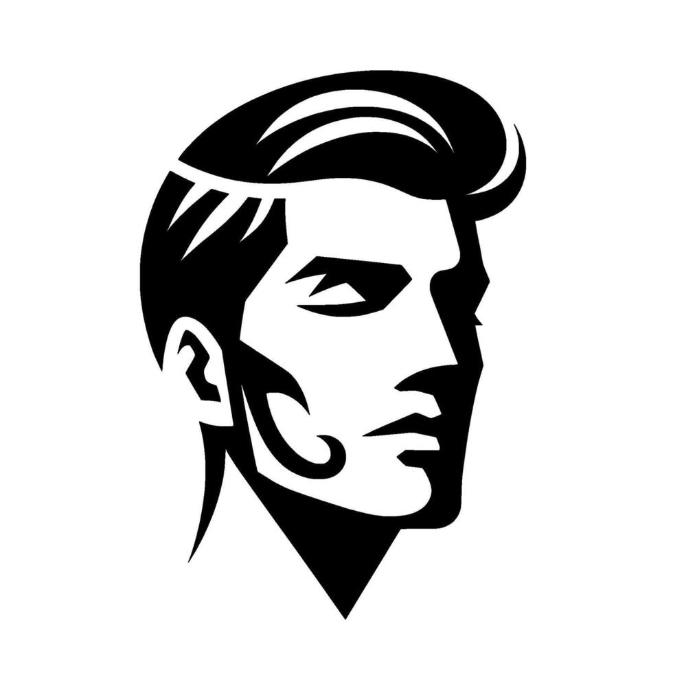Stylized Black and White Portrait of a Man with a Pompadour Hairstyle, Illustration, Minimalist, and Strong Lines. vector