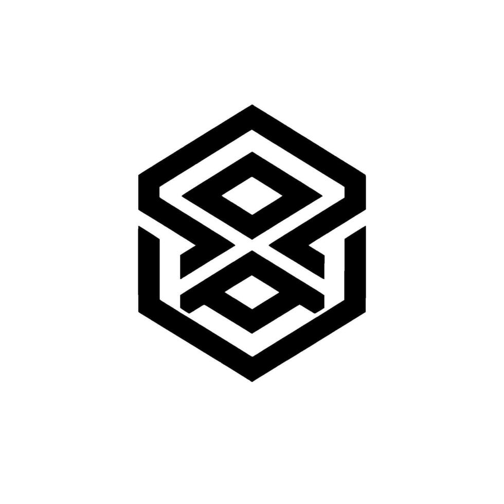 Geometric Black and White Logo A Symmetrical Hexagonal with Interwoven Diamond and Linear Elements, Creating a Modern, Abstract Emblem. vector