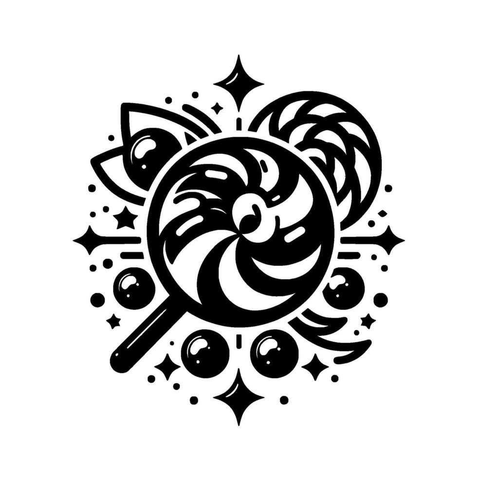 Swirls and Stars A whimsical black and white of lollipop candies, bubbles, and decorative embellishments. vector