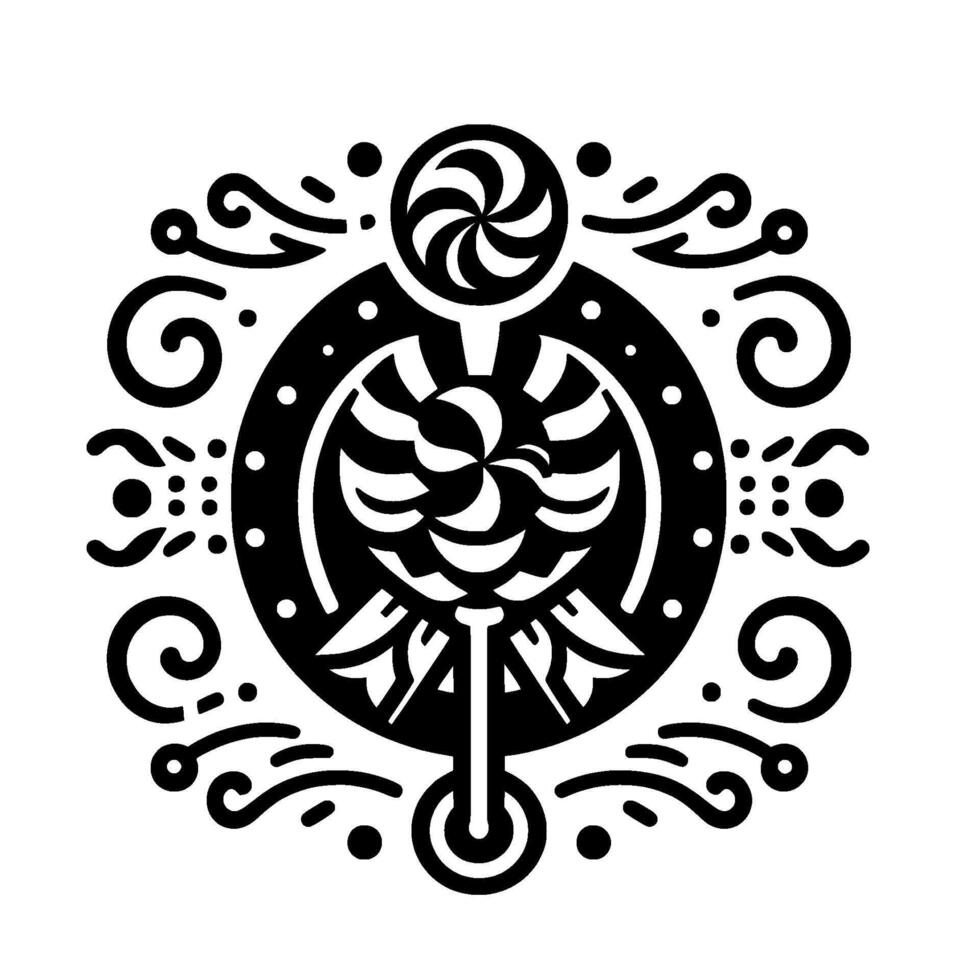Intricate Black and White Floral Mandala with Ornate Swirls and Geometric Center, on a White Background. vector