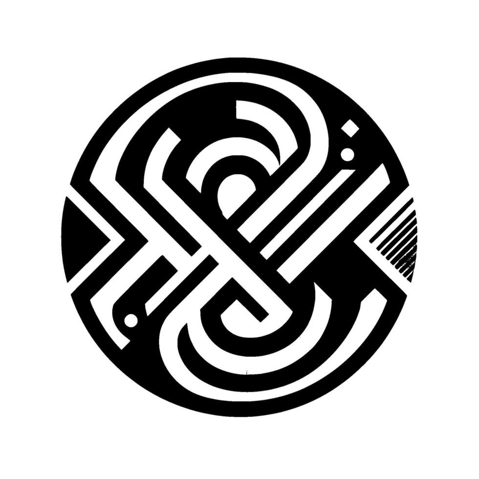 Intricate Circular Geometric with Interlocking Black and White Lines, Creating a Dynamic Optical Illusion. vector