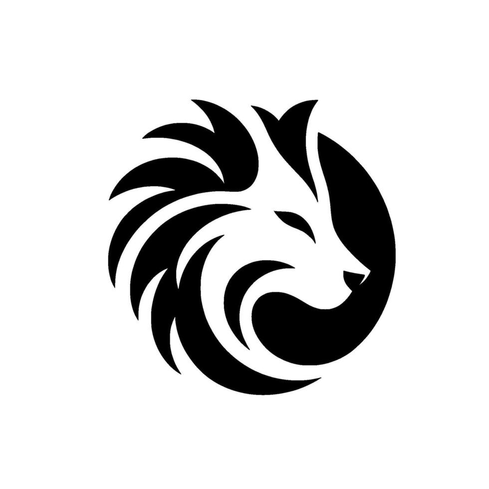 Elegant Black and White Lion Head Inside a Circle, Featuring Simplified Geometric Forms, Ideal for Branding and Symbolism. vector