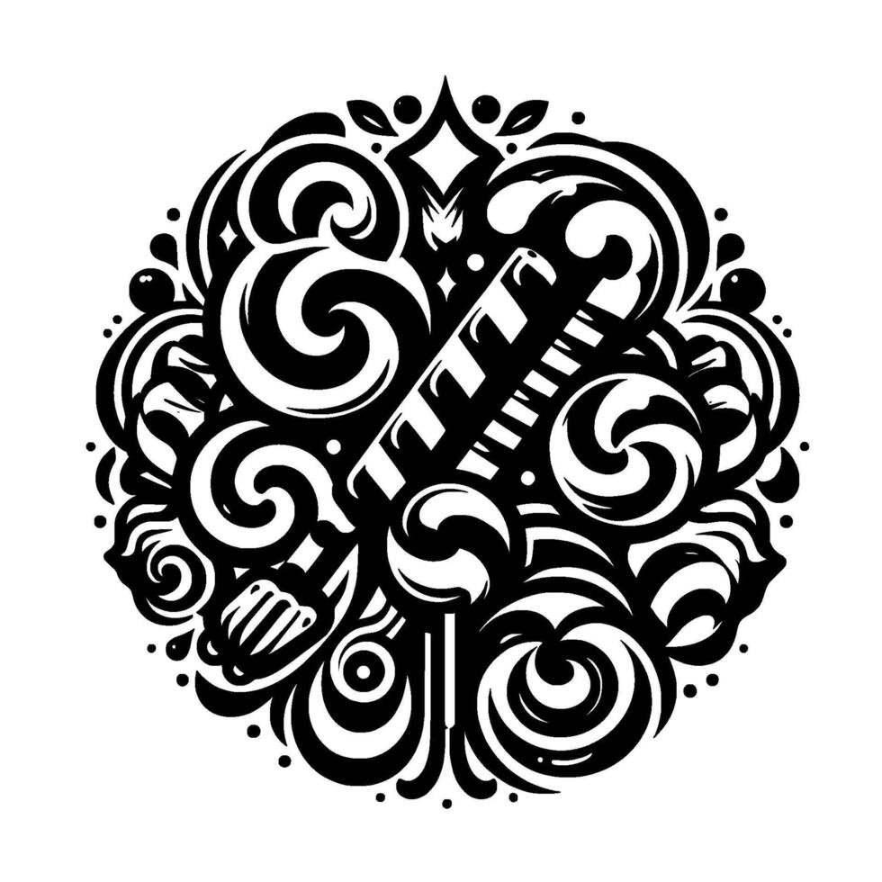 Abstract Black and White Candy Medley Circular Illustration of Swirls, Lollipops, and Candy Canes on White vector