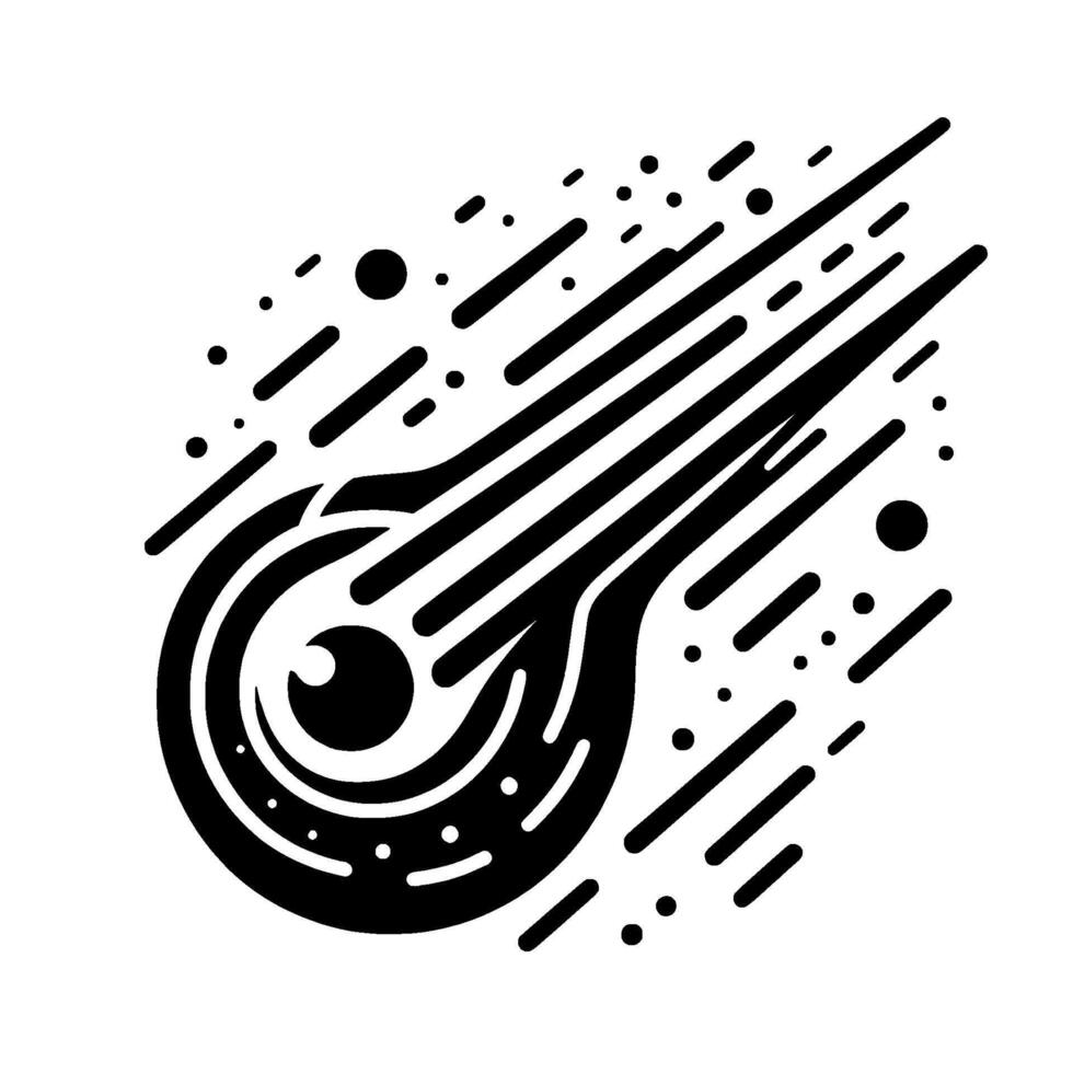 Abstract Black and White Comet Illustration with Star Trail and EyeLike Orb, Minimalist Space Design. vector