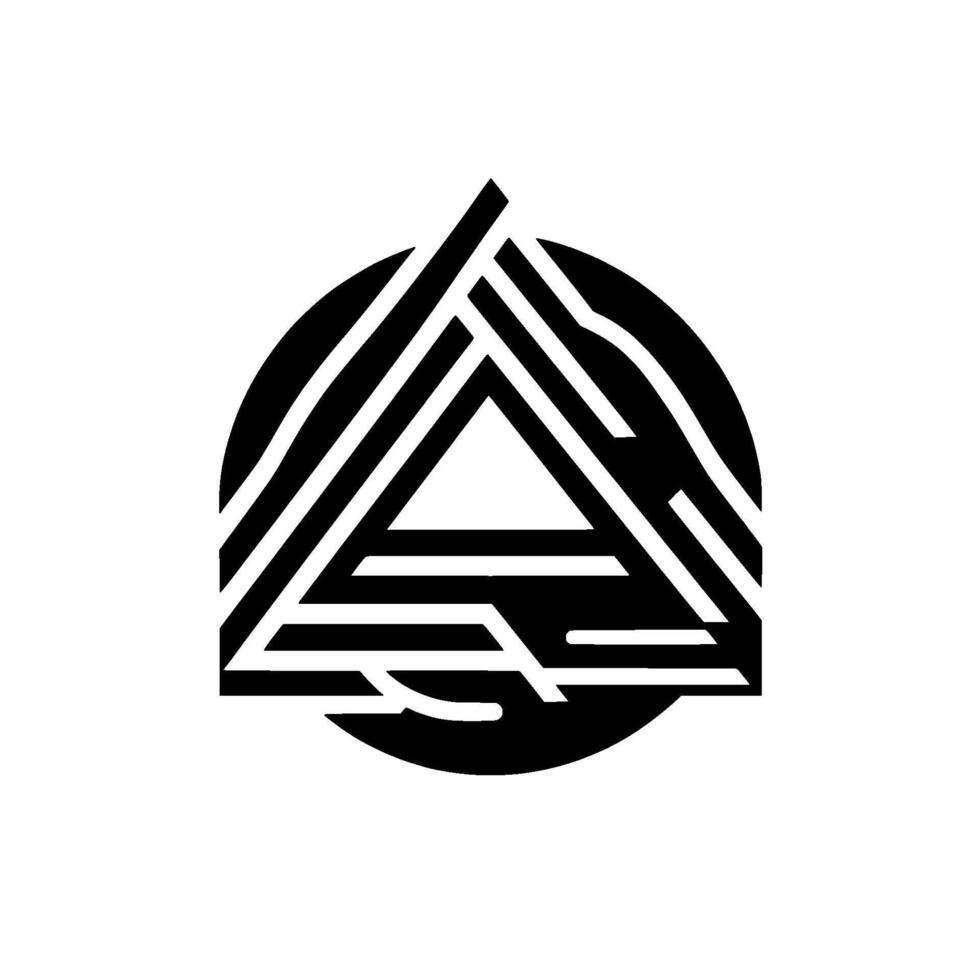 Geometric Black and White Logo A Triangular Structure Enclosed Within a Circle Featuring Linear Patterns, Modern vector
