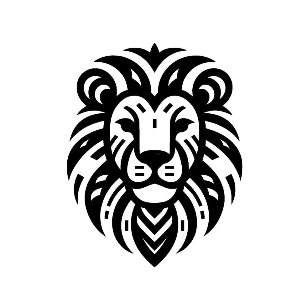 A Bold, Geometric Lion Head Depicting Strength and Majesty in Black and White, Centered on a Blank Canvas. vector