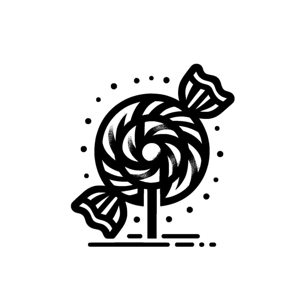 Intricate Black and White Tattoo Style Lollipop on Stick with Swirling and Dotted Details, on Clean White Background. vector
