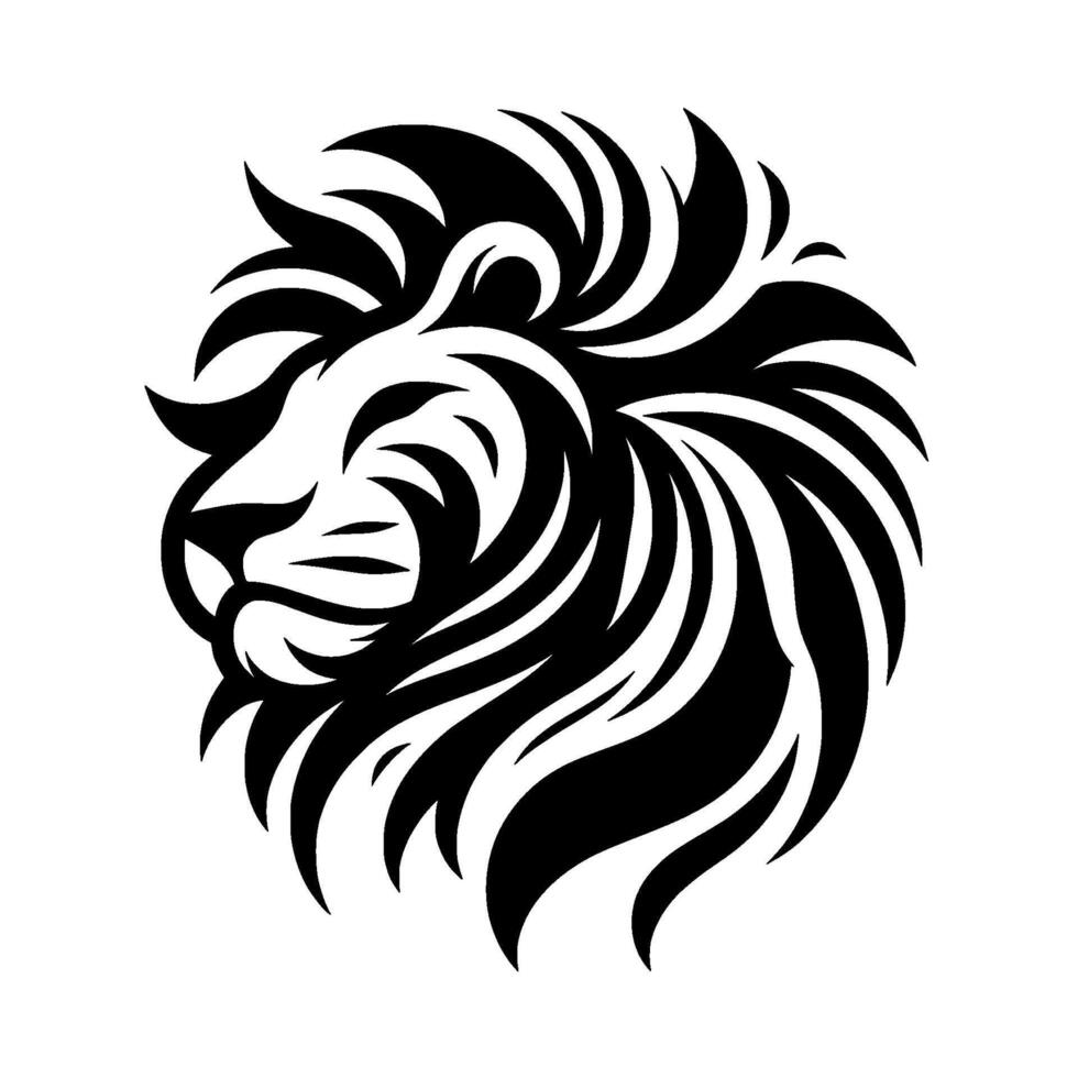 Stylized Black and White Lion Head Logo, Elegant, Geometric, with Dynamic Mane and Modern Aesthetic Design. vector
