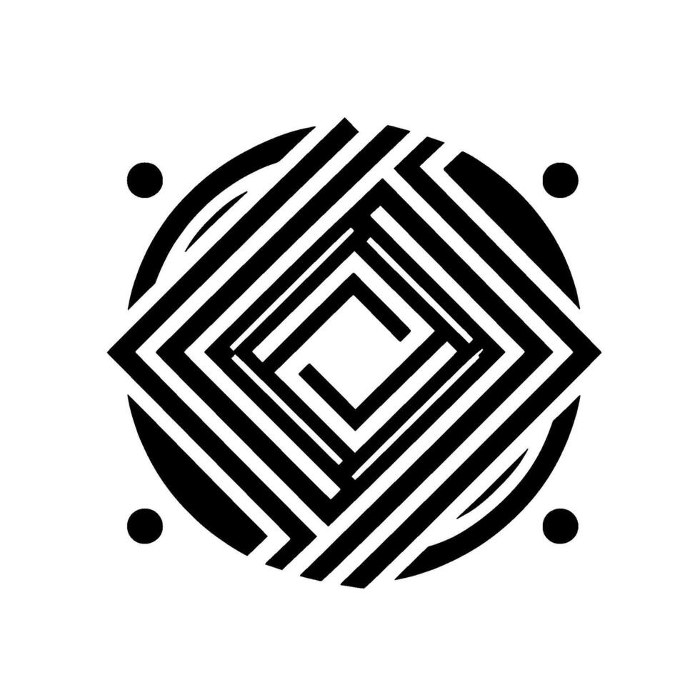 Geometric OpArt Composition Black and White, Concentric Squares Within a Circle, Optical Illusion. vector