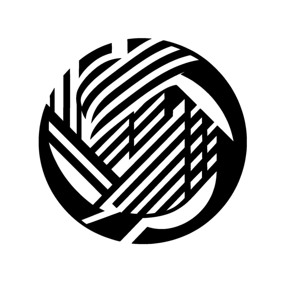 Abstract Circular Graphic Bold Black and White Lines Weaving Through a Geometric Pattern, Emphasizing Contrast and Form. vector
