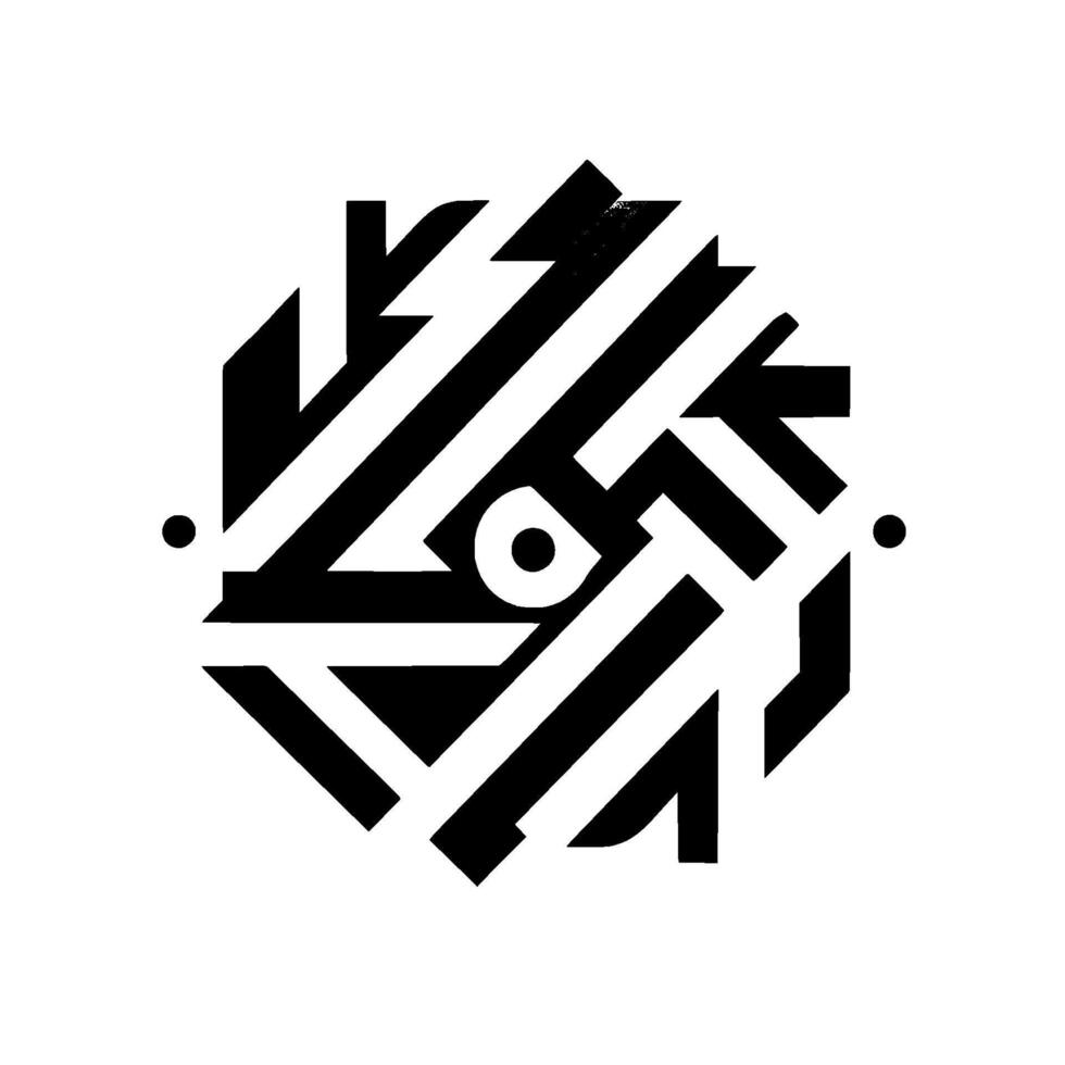 Geometric Black and White Design AT Lettering in a Bold, Striped Octagon with Dot Accents, Abstract Composition vector