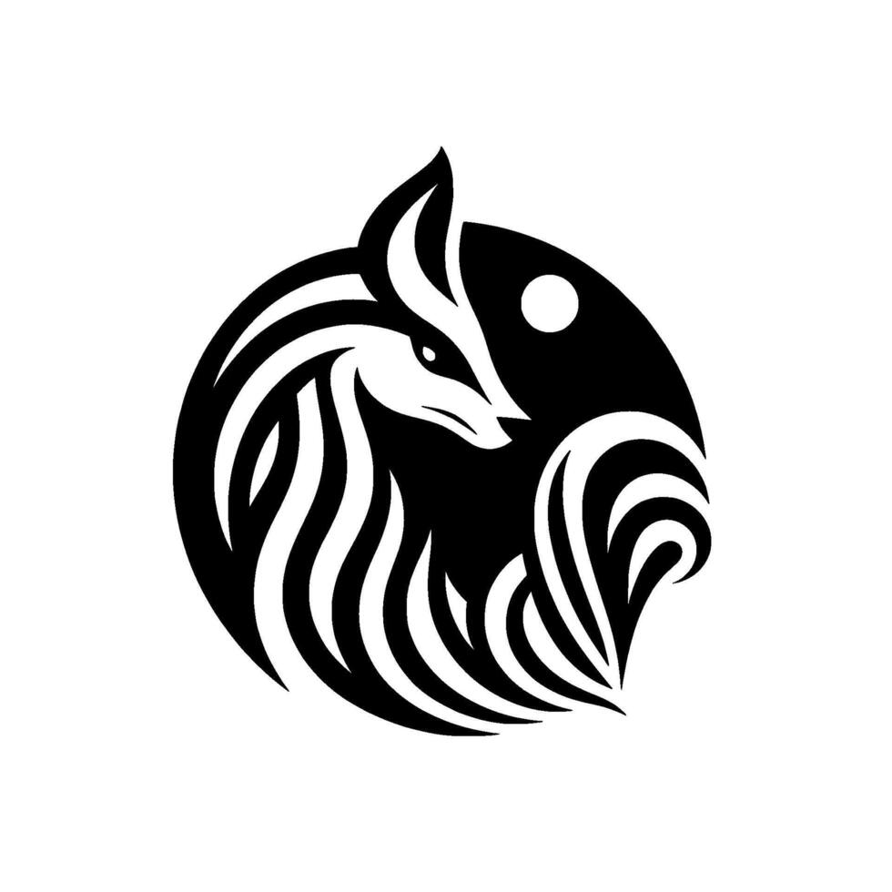 Abstract Black and White Fox in a YinYang Inspired Circle, Minimalist Style with Lunar Element vector