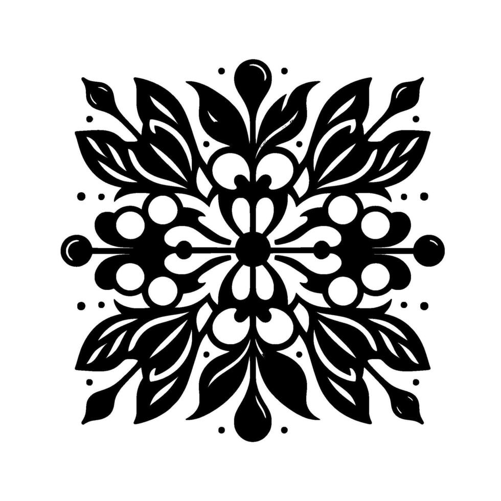 Symmetrical Floral Design Black and White, Ornamental, Leafy, and Geometric Composition. vector