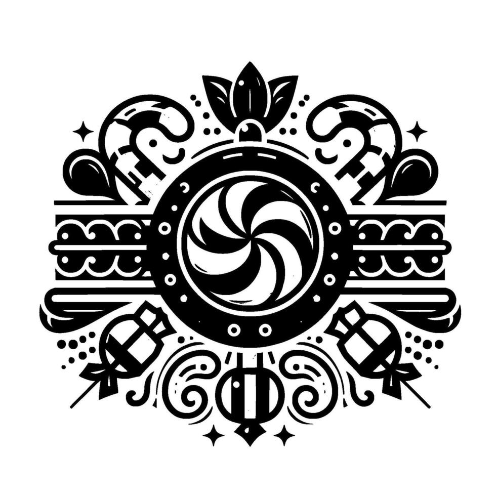 Intricate Black and White Ornament Stylized Lollipop and Candy Cane Symmetry with Floral and Swirl Designs. vector
