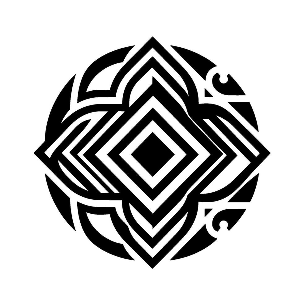 Intricate Black and White Geometric Mandala A Symmetrical of Layered Diamond Shapes Within a Circular Frame on a White Background. vector
