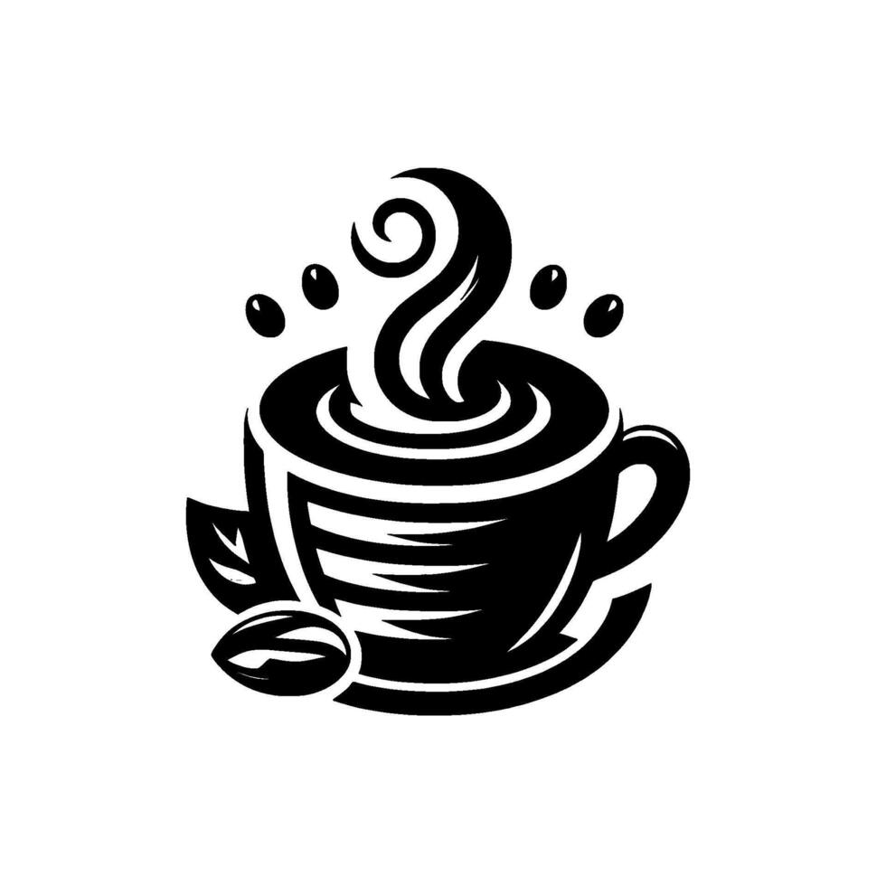 Art of Steaming Coffee Cup, Beans, and Leaf, Depicting the Essence of a Refreshing Morning Beverage vector