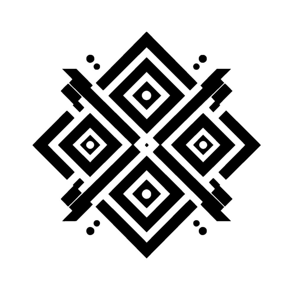 Symmetrical Black and White Geometric with Squares, Diamonds, and Dot Accents Centered on White Background vector