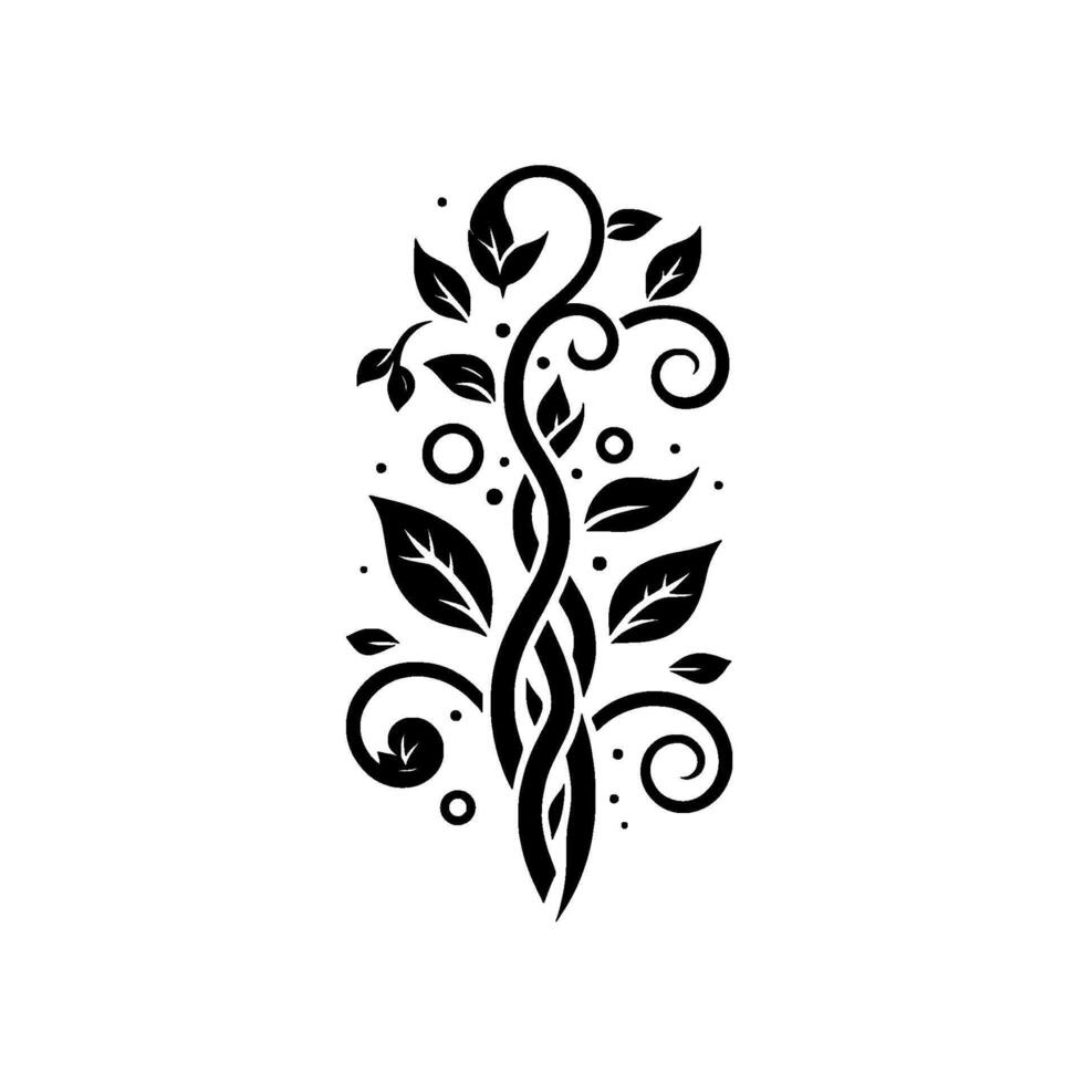 Elegant Black and White Floral Design Twirling Vines, Leafy Branches, and Ornate Curls, Symbolic of Growth. vector