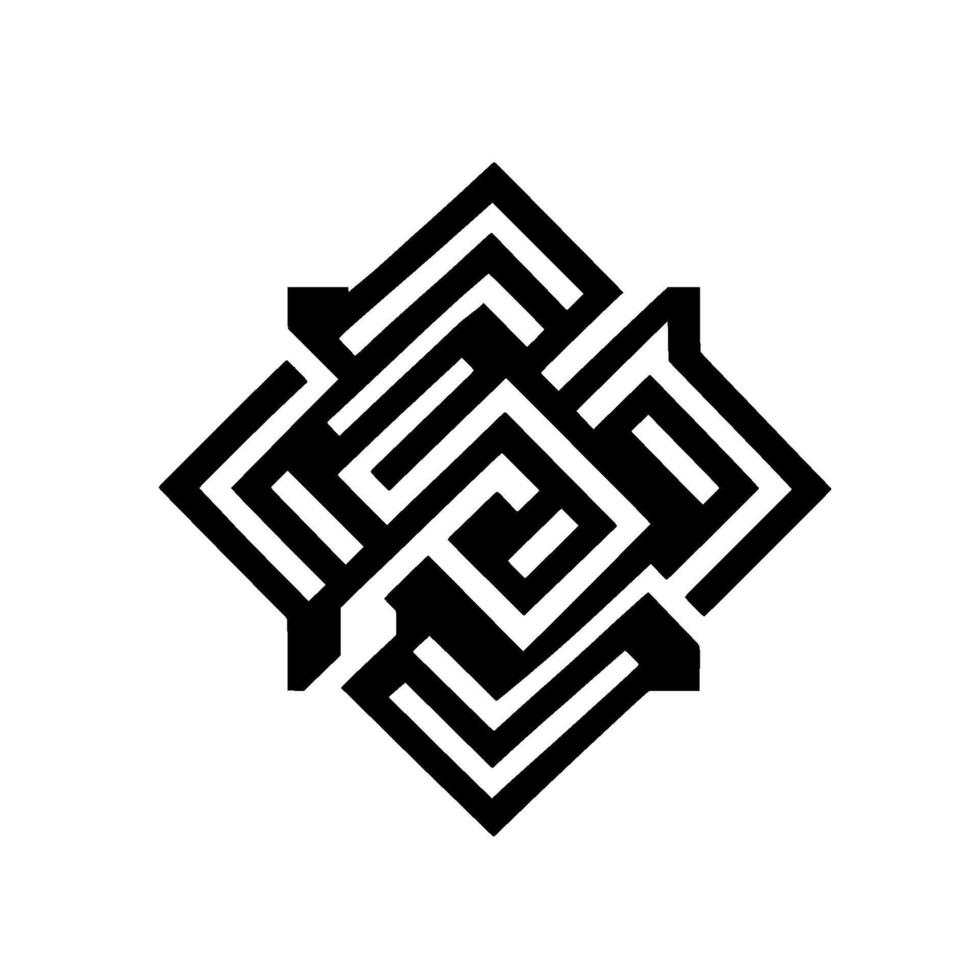 Geometric monochrome artwork, intricately designed, symmetrical blackandwhite composition with layered square patterns. vector