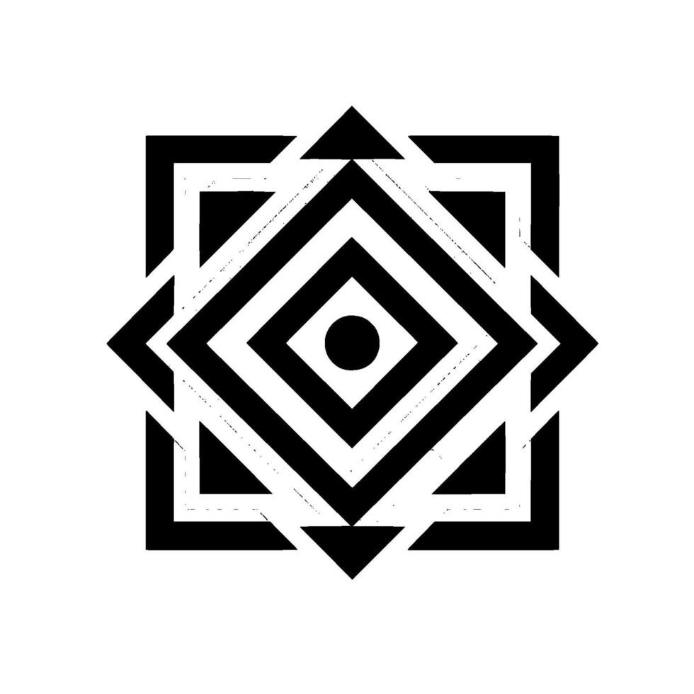 Geometric Black and White Design Concentric Rhombus and Square Composition with Pointed Corners and a Central Dot, casting a slight shadow. vector