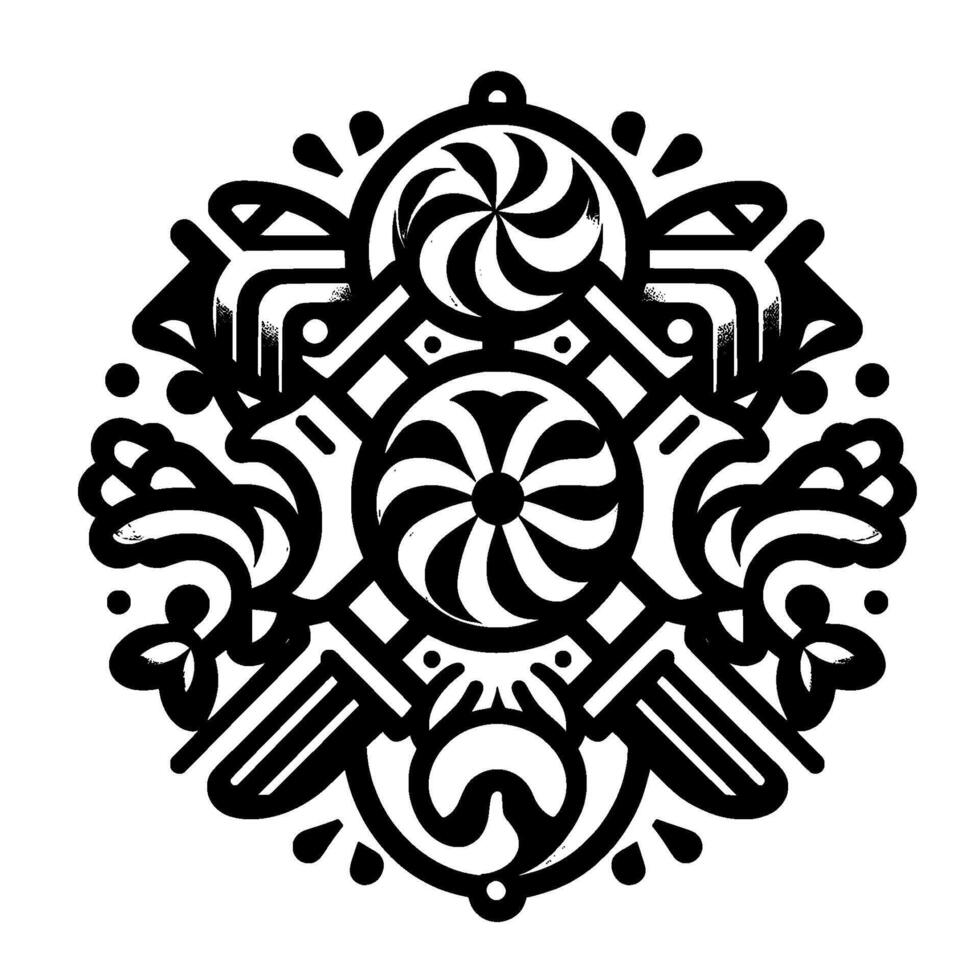 Intricate Black and White Ornamental Design Symmetrical Arrangement of Stylized Floral, Geometric, and Swirl Elements with Gradient Effects. vector