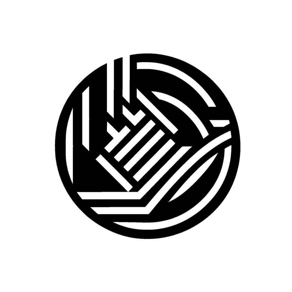 Abstract geometric black, white, and grey concentric circles with interwoven striped elements, modern digital design. vector