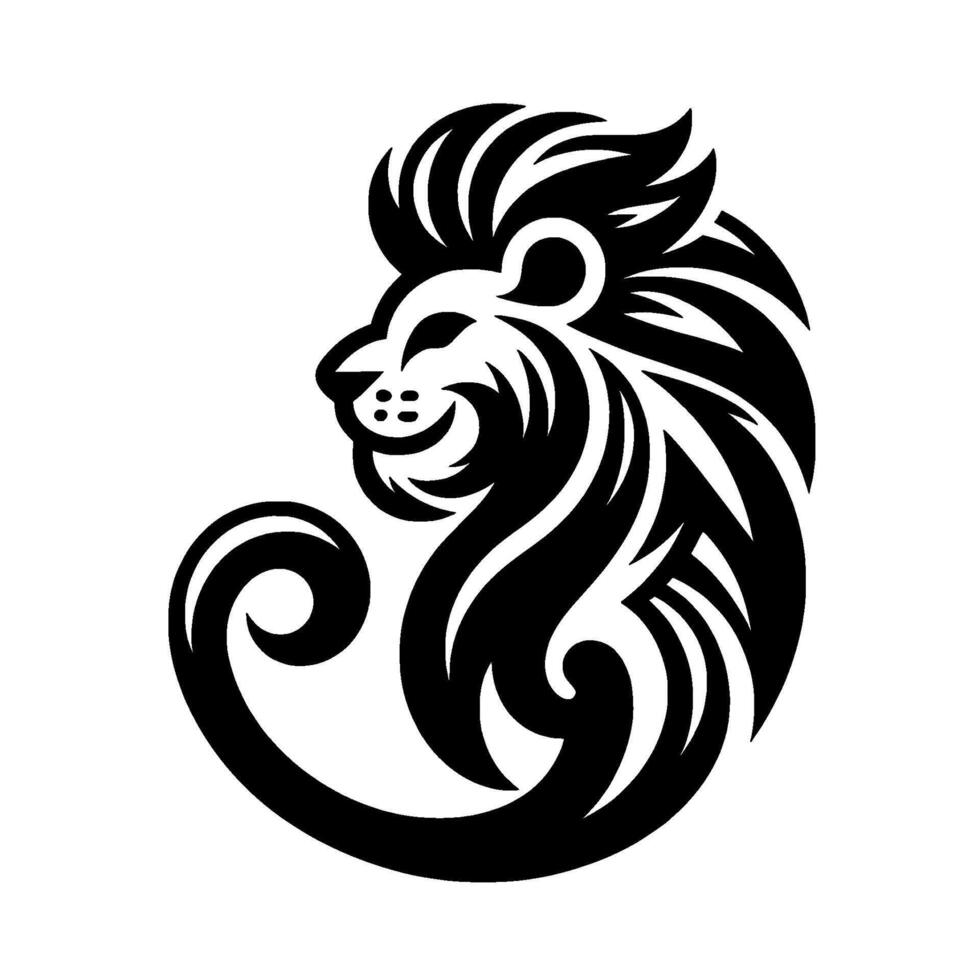 Intricate Black White Lion Head Tattoo with Flowing Mane and Swirls, Against a Clean White Background vector