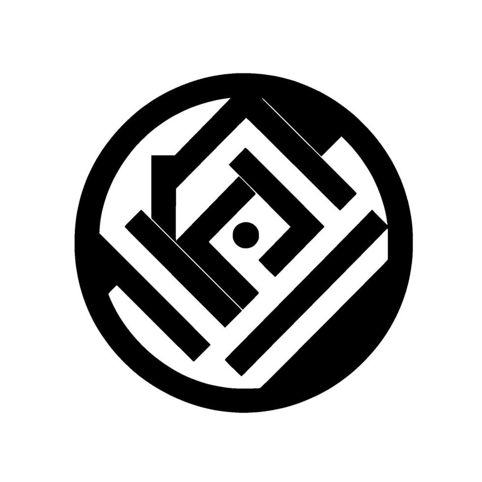A stark, geometric of a black and white abstract symbol comprised of intersecting lines forming a square within a circle, minimalist art. vector