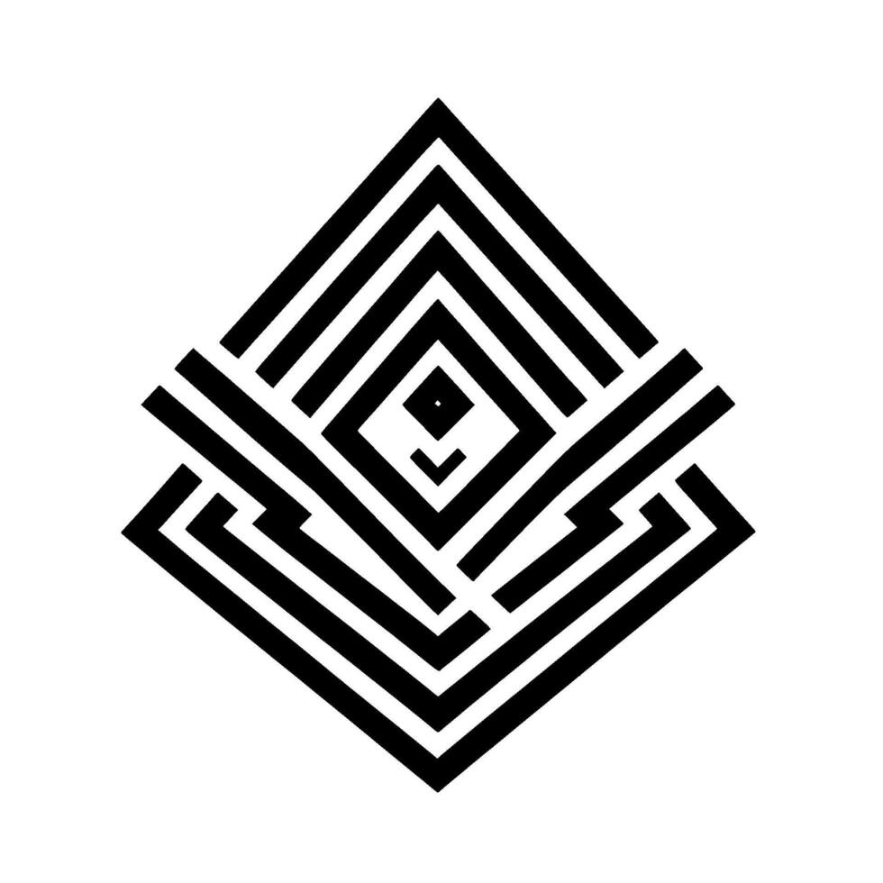 Intricate Geometric Diamond Pattern in Black and White, Showcasing a Layered with Nested Squares and Rectilinear Lines. vector