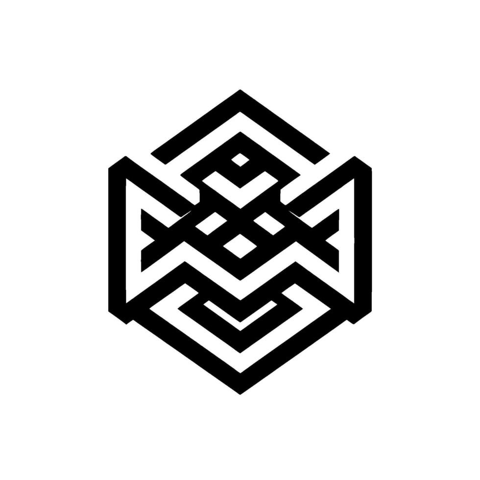 Geometric Hexagon, Abstract Black and White, Intricate Pattern Design, Optical Illusion Effect, Minimalist Art. vector