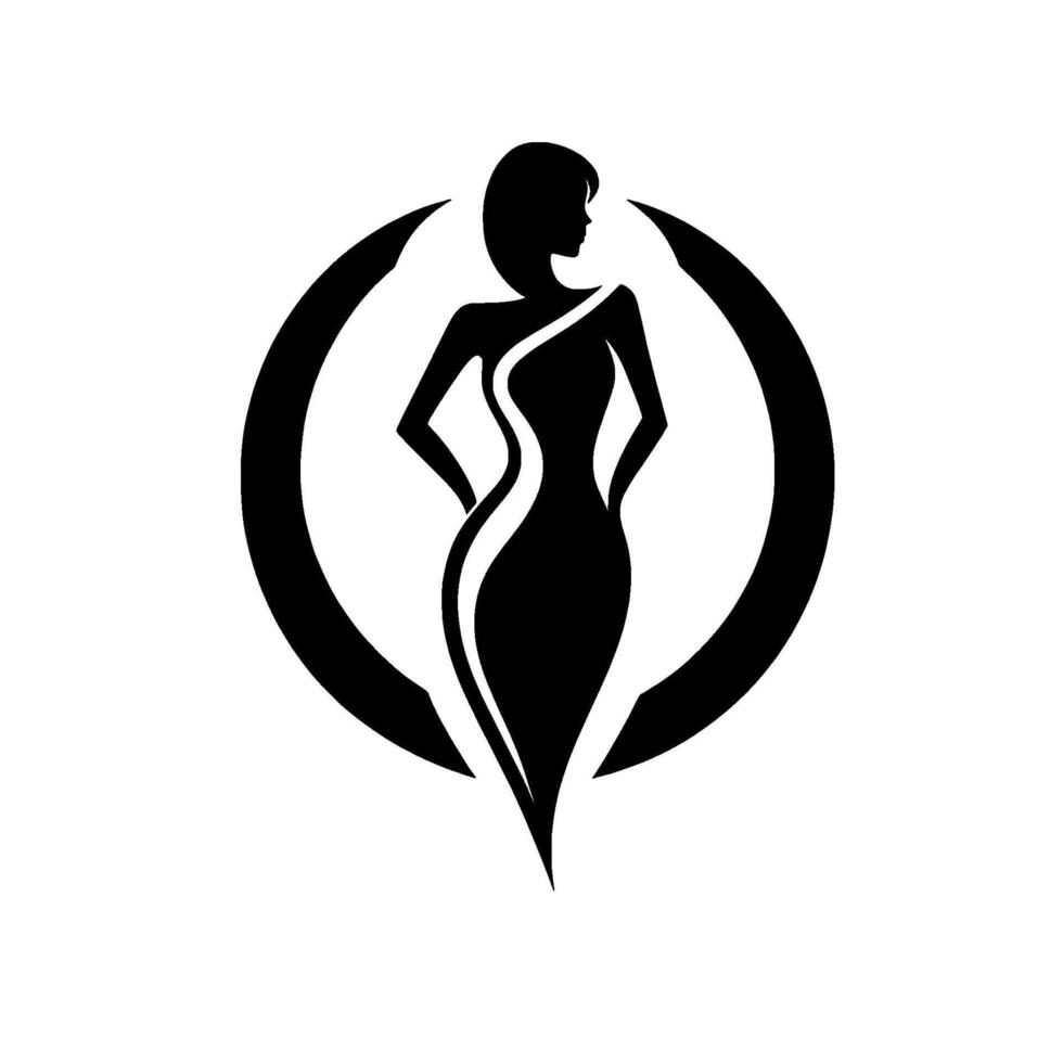 Elegant Silhouette of a Woman in a Dress, Encircled by a Graphic, Minimalist Black and White for Fashion or Beauty vector