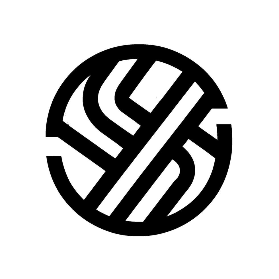 Black and White Geometric Design A Circular Emblem of Interwoven Curved Lines and Shadows on White Background. vector